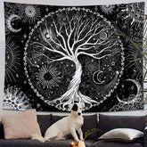 Aperturee Tree of Life Black And White Moon Galaxy Wall Tapestry